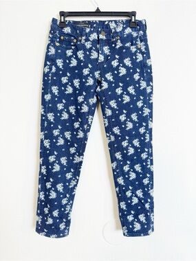 J. Crew Dark Blue Floral Cropped matchstick Jeans